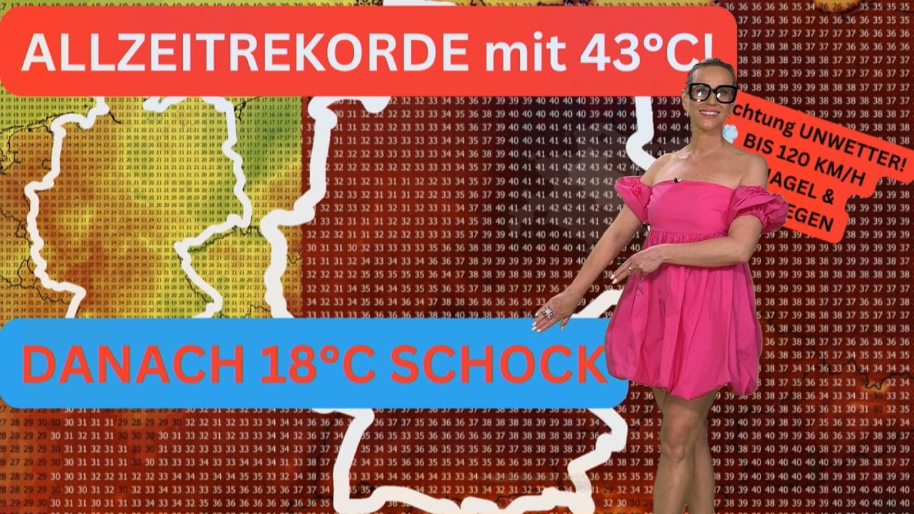 Hitze-Horror endet mit schweren Unwettern! Nach 43°C nur 18°C  vom Glutofen direkt zur Gänsehaut!!