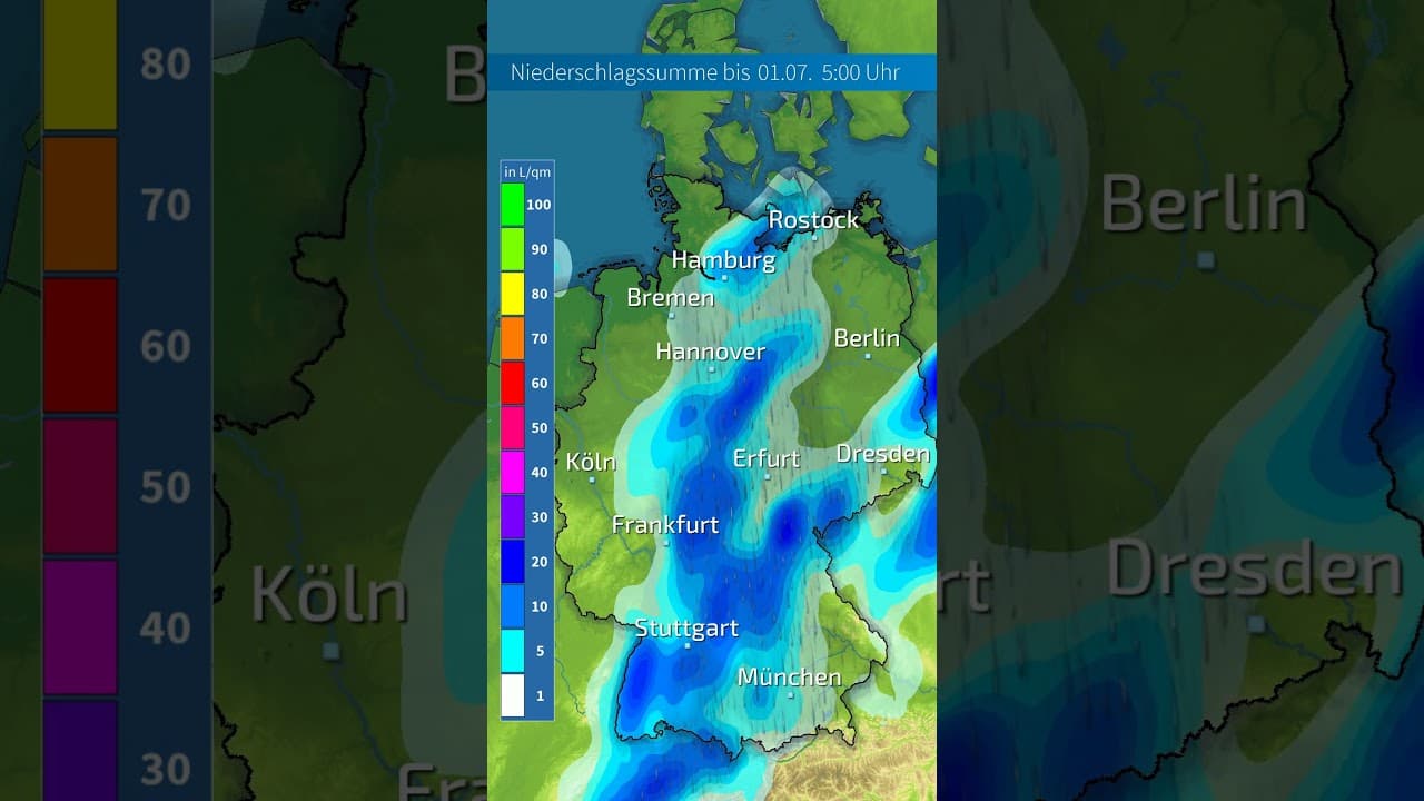 Lokale #gewitter  bringen Starkregenmengen von 25 bis 40 l/m², regional sind über 60 l/m² möglich.
